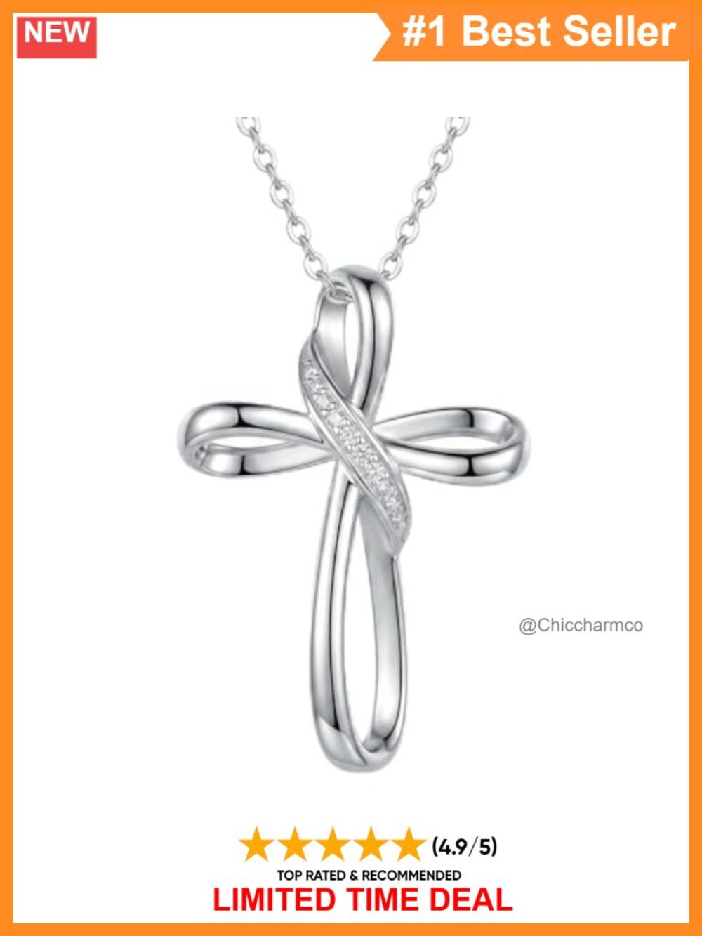 Sterling Silver Diamond Cross Necklace Lab Grown Diamond